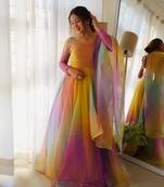 Multicolour digital print organza  kurta with dupatta