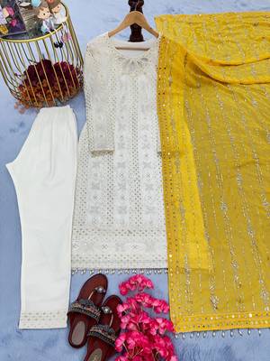 White embroidered faux georgette kurta pant with dupatta 3