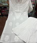 Women's White Cotton Chikankari Kurta Set with Salwar
