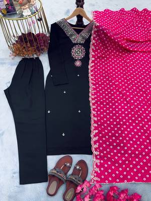 Black embroidered art silk kurta pant with dupatta 4