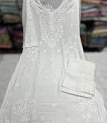 White chikankari chanderi  kurta with pant