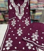Maroon chikankari rayon  kurta with pant