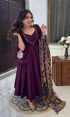 Beautiful designer full flared gown pant with digital dupatta sets stitched 2