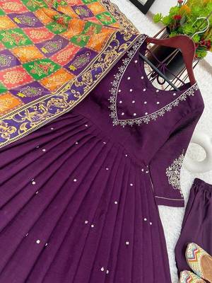 Beautiful designer full flared gown pant with digital dupatta sets stitched 4