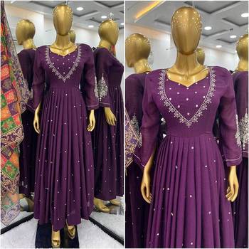 Beautiful designer full flared gown pant with digital dupatta sets stitched 5