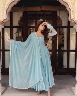 Women's designer anarkali gown with dupatta sets stitched 1