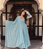 Women's designer anarkali gown with dupatta sets stitched