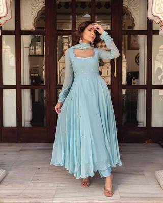 Women's designer anarkali gown with dupatta sets stitched 4