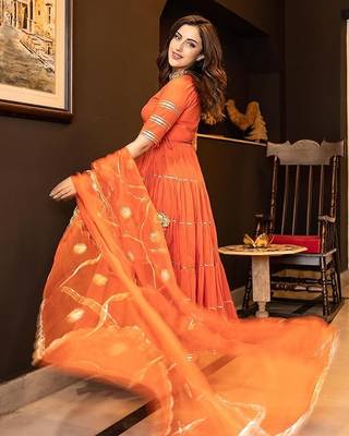 Coral Orange Cotton Gota Patti Embroidered Kurta Set 2