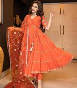 Coral Orange Cotton Gota Patti Embroidered Kurta Set