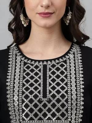 Black printed viscose rayon kurta pant with dupatta 2