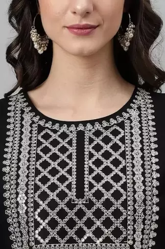 Black printed viscose rayon kurta pant with dupatta
