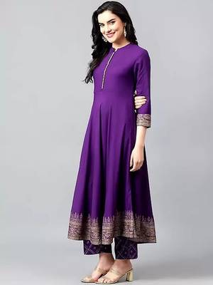Purple printed cotton kurta pant with dupatta 1
