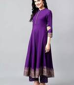 Purple printed cotton kurta pant with dupatta