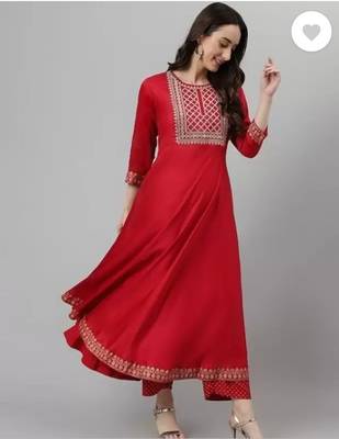 Red printed viscose rayon kurta pant with dupatta 5