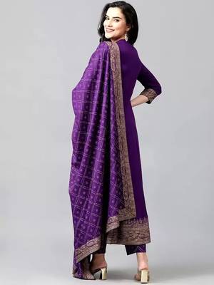 Purple printed cotton kurta pant with dupatta 3