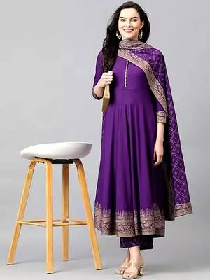 Purple printed cotton kurta pant with dupatta 4