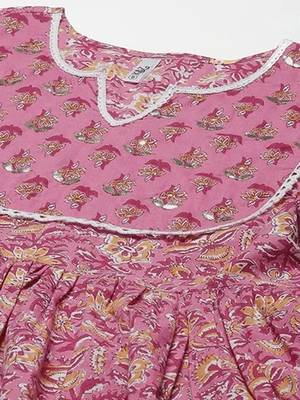 Pink printed cotton kurta pant with dupatta 2