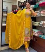 Yellow Embroidered Salwar Suit with Flowing Dupatta