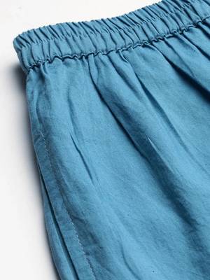 Blue block print cotton kurta pant with dupatta 5