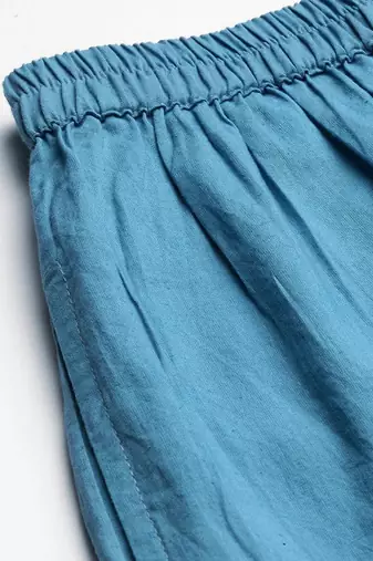 Blue block print cotton kurta pant with dupatta