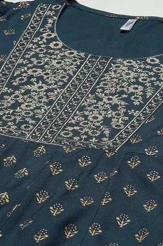 Green printed cotton kurta pant with dupatta