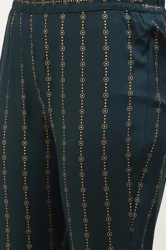 Green printed cotton kurta pant with dupatta