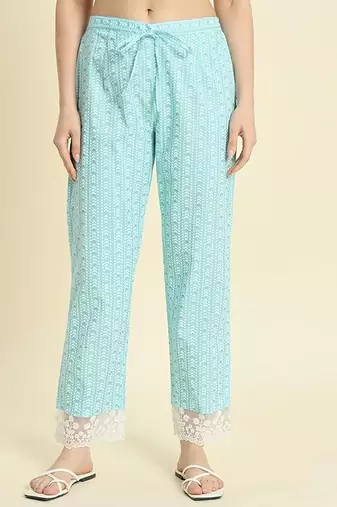 Blue printed cotton  kurta with pant