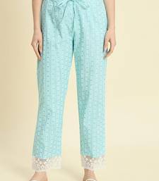 Blue printed cotton  kurta with pant