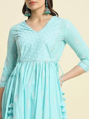 Blue printed cotton  kurta with pant 6