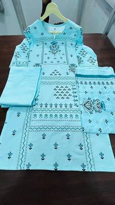 Sky Blue Cotton Abstract Printed Churidar Suit set 4