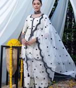 White embroidered cotton kurta pant with dupatta
