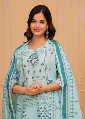 Sky Blue Cotton Abstract Printed Churidar Suit set 5