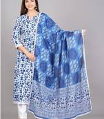 Cerulean Blue Blended Cotton Floral Printed Salwar Kameez