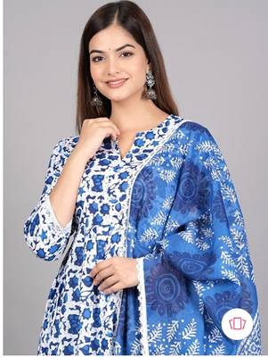 Cerulean Blue Blended Cotton Floral Printed Salwar Kameez 2