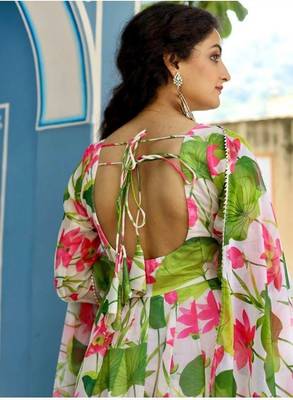 Multicolour floral print art silk  kurta with dupatta 3