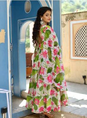 Multicolour floral print art silk  kurta with dupatta 5