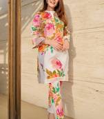 White floral print kurta with pant