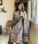 Grey printed cotton kurta pant with dupatta