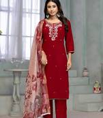 Women's red handwork kurti set with dupatta