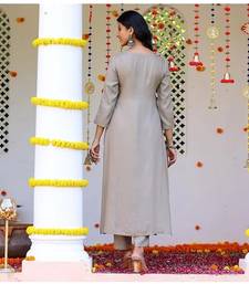 Grey plain blended cotton kurta pant with dupatta
