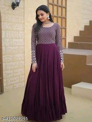 Wine embroidered georgette kurta 1