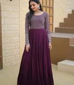 Wine embroidered georgette kurta