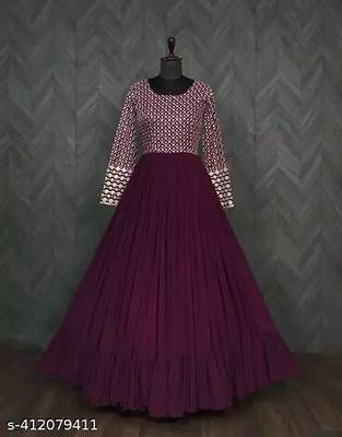 Wine embroidered georgette kurta 2