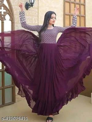 Wine embroidered georgette kurta 3