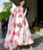 Classiques White Georgette Kurta with Dupatta