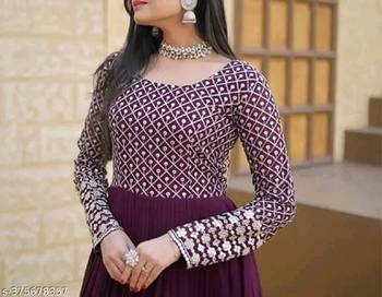 Wine embroidered georgette kurta 5