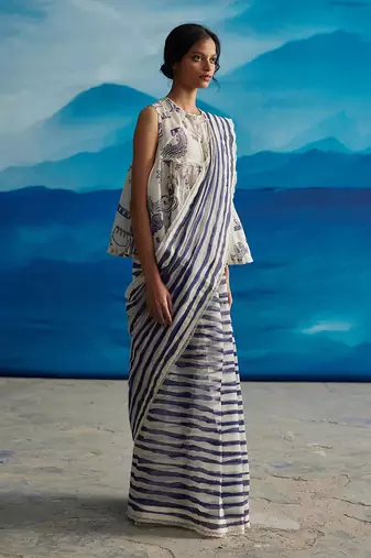 Willow chanderi stripe saree w/p