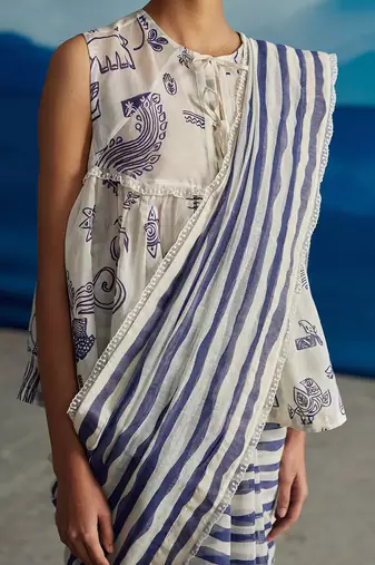 Willow chanderi stripe saree w/p
