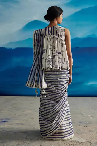 Willow chanderi stripe saree w/p
